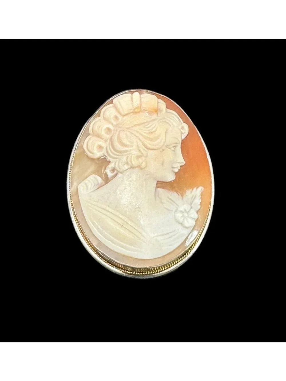 Vintage 900 Silver Cameo Brooch Pendant Carved Shell Pretty Woman Fine Jewelry